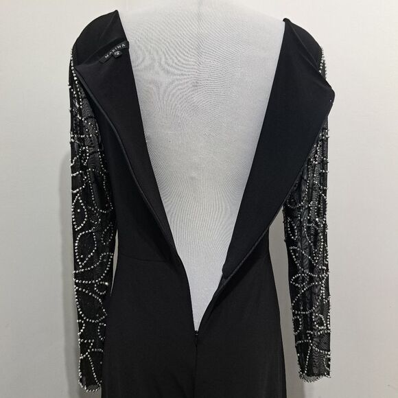 Marina Women's Gothic Casual Jumpsuit Beaded V Neck Knot Bodice 12 Matte Black - Picture 7 of 10